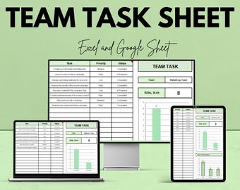 Team Task Sheet Template for Excel and Google Sheets | Task Management & Team Collaboration Tracker | Boost Efficiency | 50% Off!