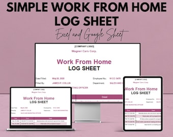 Simple Work from Home Log Sheet Template | Track Daily Work Hours and Activities | Google Sheet & Excel File | Work Log for Remote Jobs