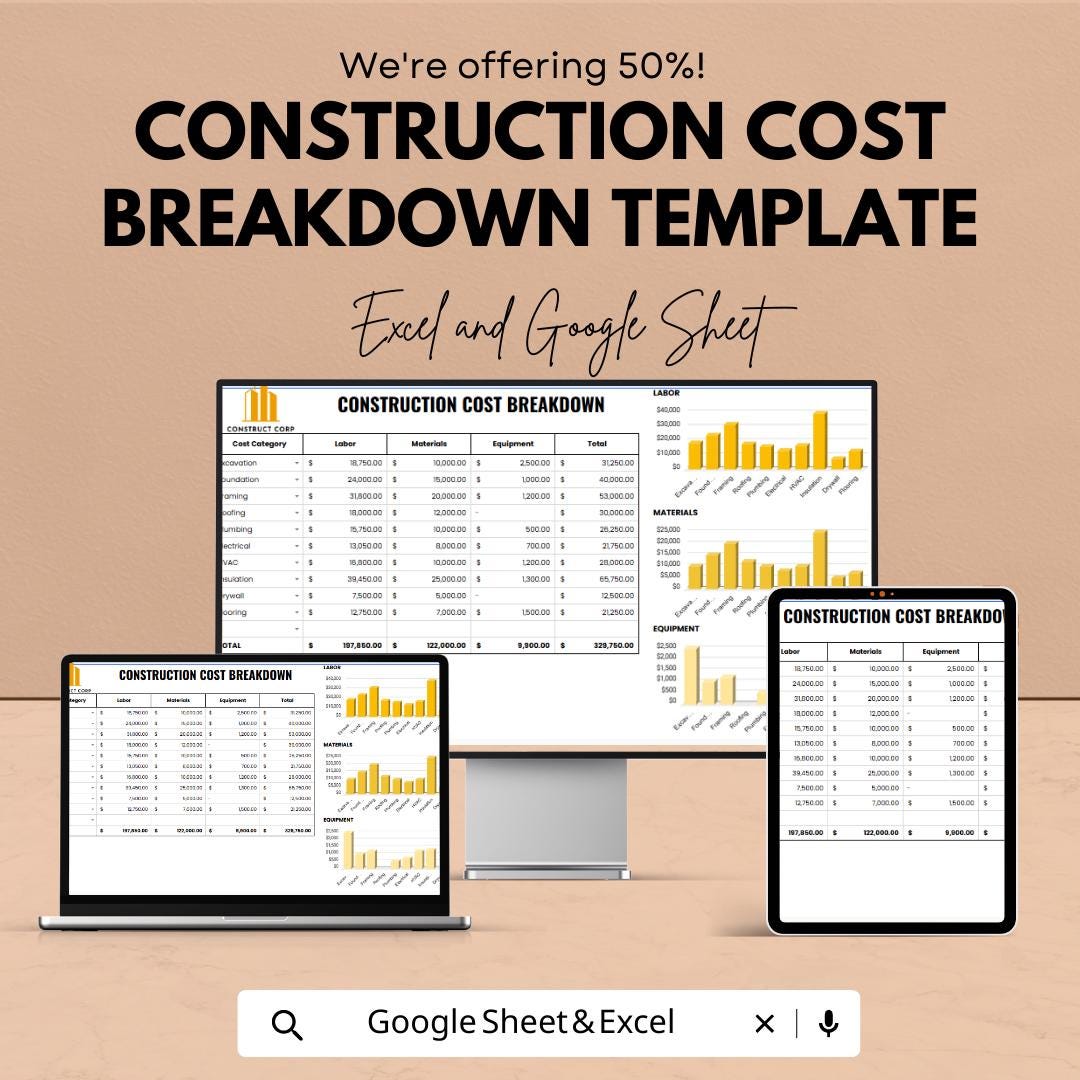 Construction cost breakdown template excel & google sheets ...