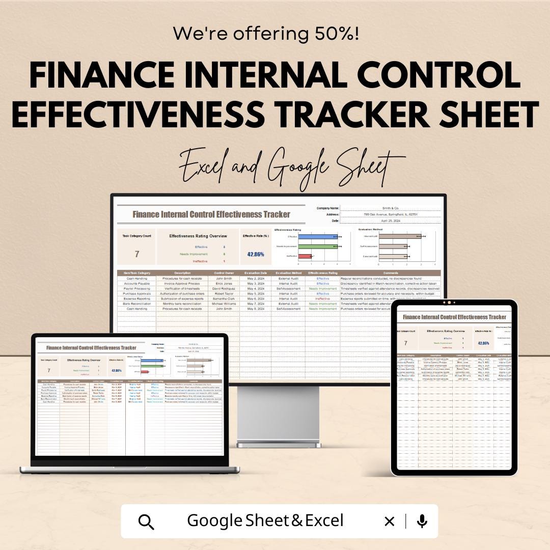 Finance Internal Control Effectiveness Tracker Sheet | Excel & Google ...