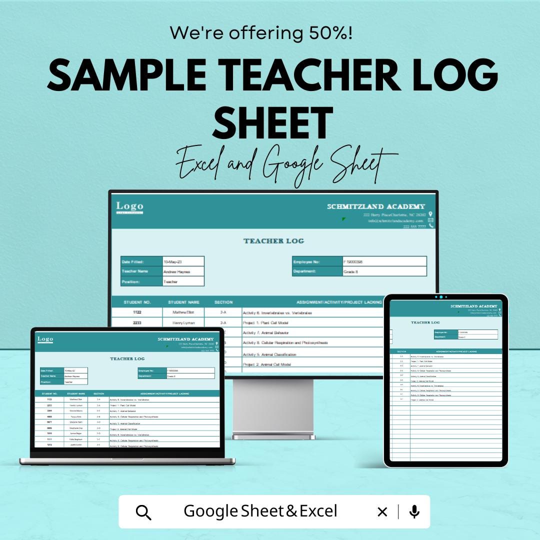 Sample Teacher Log Sheet - Excel & Google Sheets Template for Lesson ...