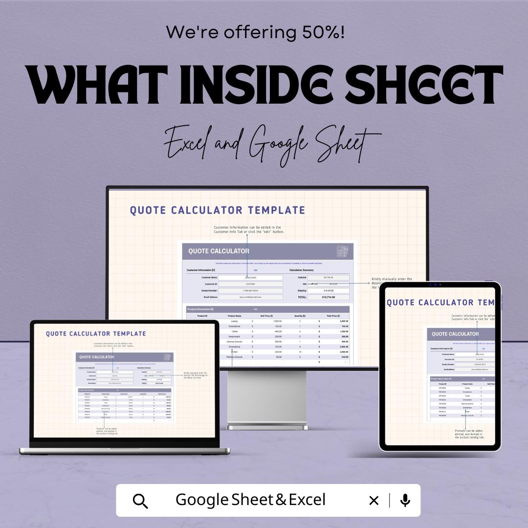 Quote Calculator Template | Google Sheets & Excel | Instant Download ...