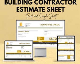 Building Contractor Estimate Sheet | Construction Cost Estimate Template for Projects | Excel & Google Sheet Template | Instant Download