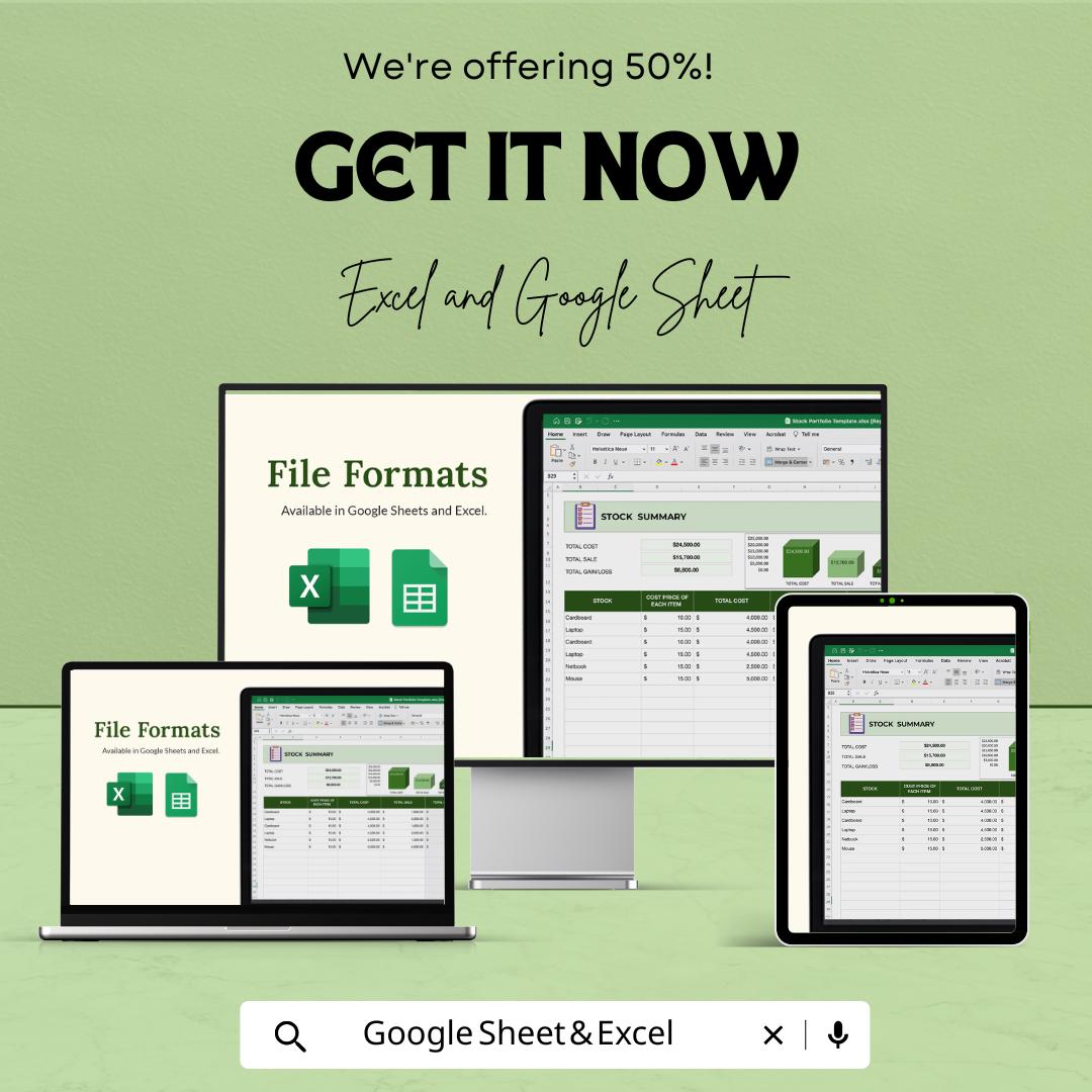Stock Portfolio Template | Excel & Google Sheets | Investment Tracker ...