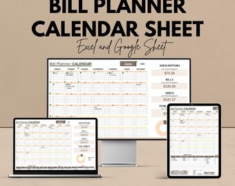 Bill Planner Calendar Sheet for Excel & Google Sheets | Monthly Bill Tracker Template | Budget Planner | Instant Download
