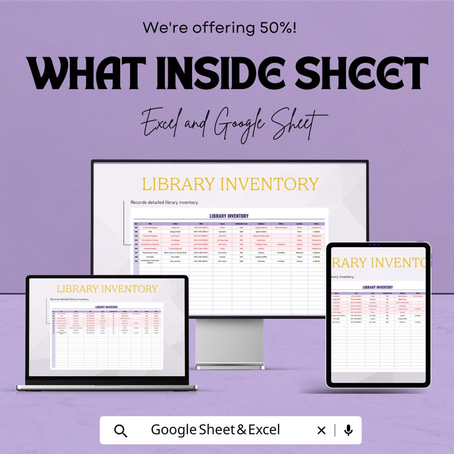 Library Inventory Sheet – Excel & Google Sheets Template for Library ...