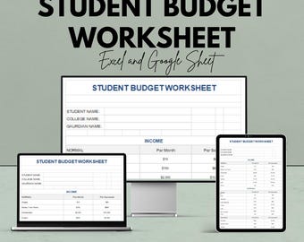 Plantilla de hoja de trabajo de presupuesto estudiantil para Excel y Hojas de cálculo de Google / Seguimiento de ingresos y gastos / Planificación financiera para estudiantes / ¡50% de descuento!