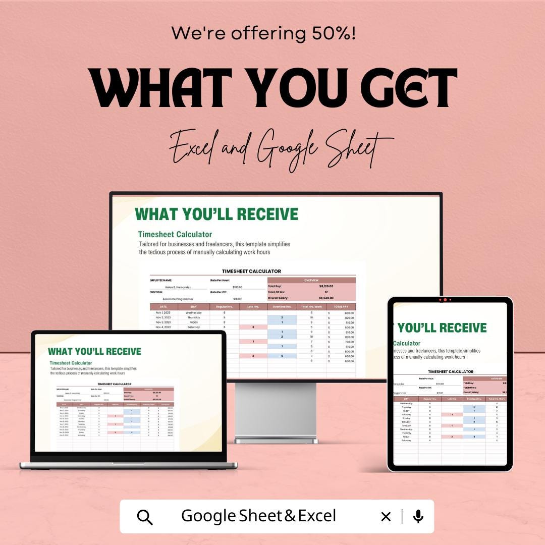 Timesheet Calculator Sheet - Excel and Google Sheets - Employee Time ...