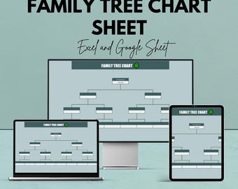 Family Tree Chart Sheet - Excel & Google Sheet Template | Visualize Family Lineage | Genealogy Organizer | Family History Template |