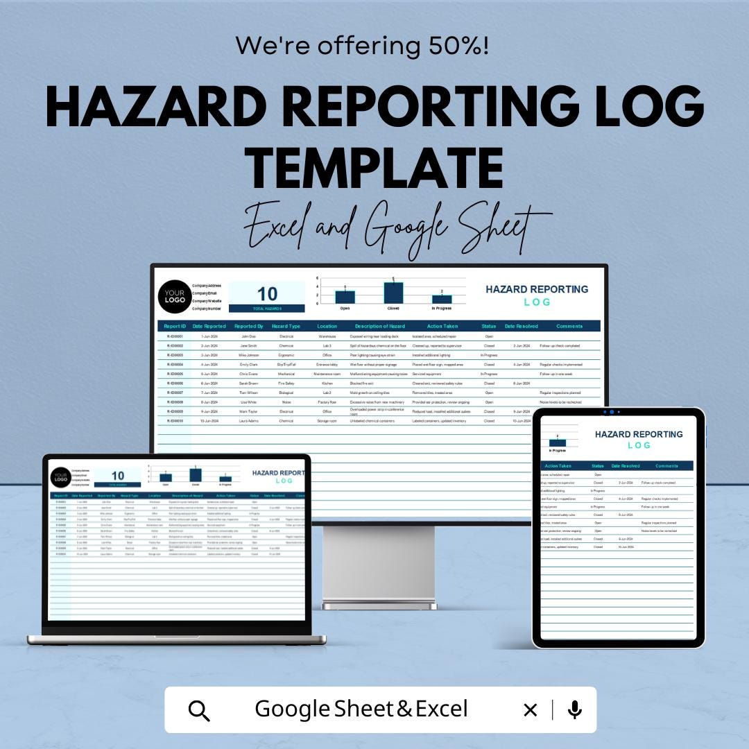 Hazard Reporting Log Template | Excel & Google Sheets | Workplace ...