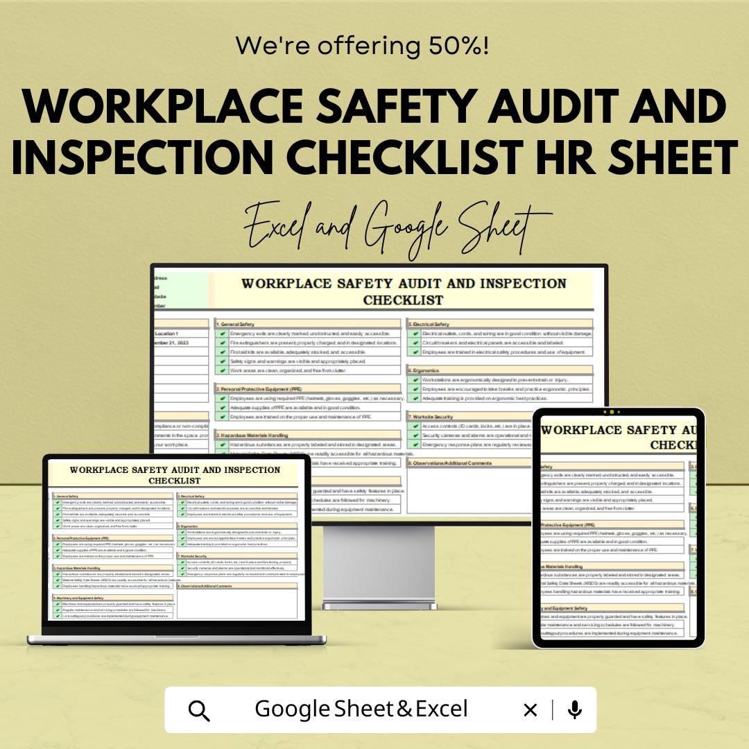 Workplace Safety Audit and Inspection Checklist HR Sheet | Google Sheet ...