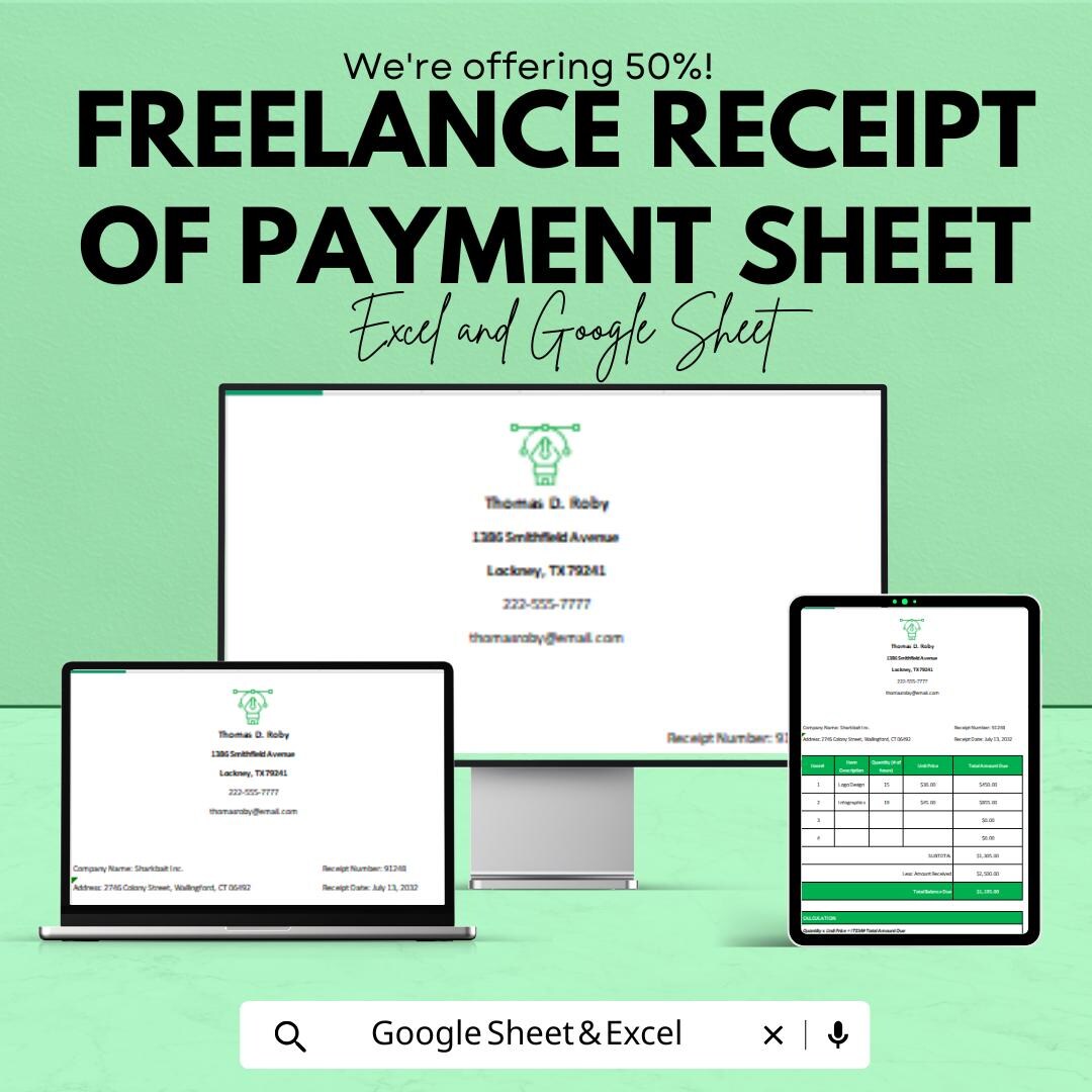 Freelance Receipt of Payment Sheet | Professional Invoice Template ...