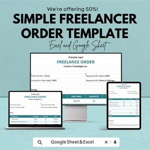 Sample Freelance Order Template | Excel & Google Sheets Order Form | Freelancer Invoice and Work Order Spreadsheet | Client Project Tracker