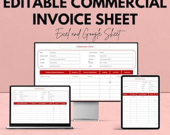Bearbeitbare Handelsrechnungsvorlage | Excel & Google Sheets | Anpassbare Rechnung für Geschäftsvorfälle | Sofort Download