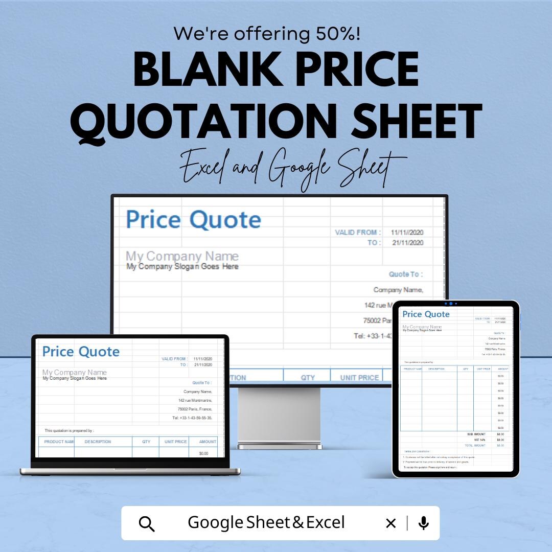 Quotation Tracker Task Sheet Format Blank Price Quotation Sheet | Editable Excel & Google Sheets Template ...