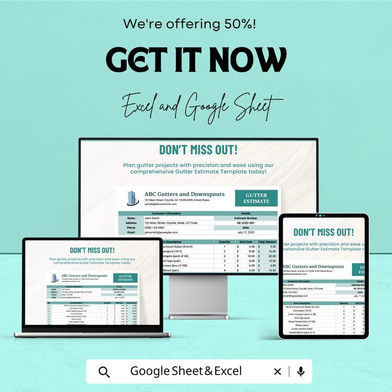 Gutter Estimate Template Sheet - Professional Building & Home Gutter ...