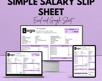 Simple Salary Slip Sheet | Excel & Google Sheets | Customizable | Easy to Use | Employee Payroll Template