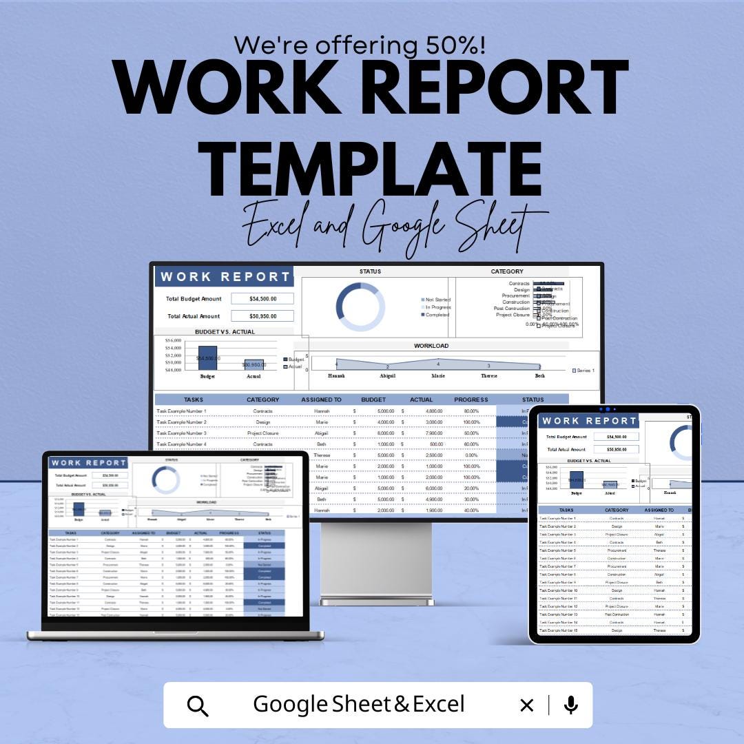 Work Complete Report Model Work Report Template | Project Progress Tracker | Task Management ...