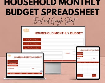 Hoja de cálculo de presupuesto mensual del hogar - Hoja de cálculo de Google / Planificador de finanzas personales / Plantilla de presupuesto mensual para gastos del hogar /