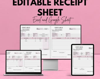 Editable Receipt Sheet - Customizable Excel & Google Sheets Template for Professional Receipts