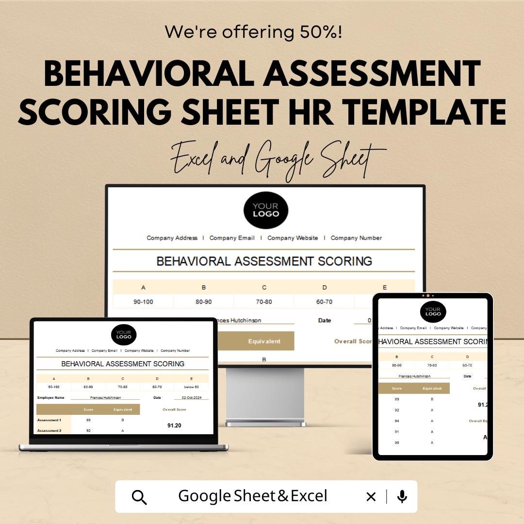 Behavioral Assessment Scoring Sheet HR Template | Excel & Google Sheets ...