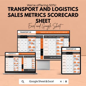 Transport and Logistics Sales Metrics Scorecard | Excel & Google Sheet | KPI Dashboard | Performance Tracking Template