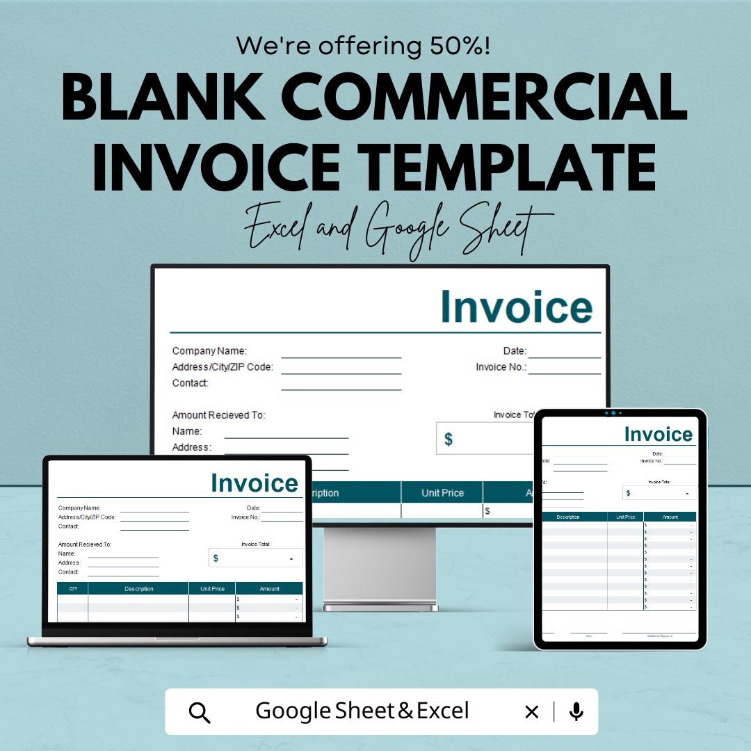 Blank Commercial Invoice Template | Google Sheets & Excel | Editable ...