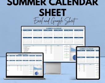 Printable Summer Calendar Sheet 2023 | Google Sheets and Excel | Vacation & Activity Planner | Summer Schedule Organizer