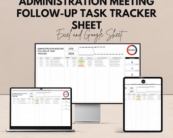 Administration Meeting Follow-Up Task Tracker Sheet | Excel and Google Sheet | Task Management & Progress Tracking | Meeting Notes Template