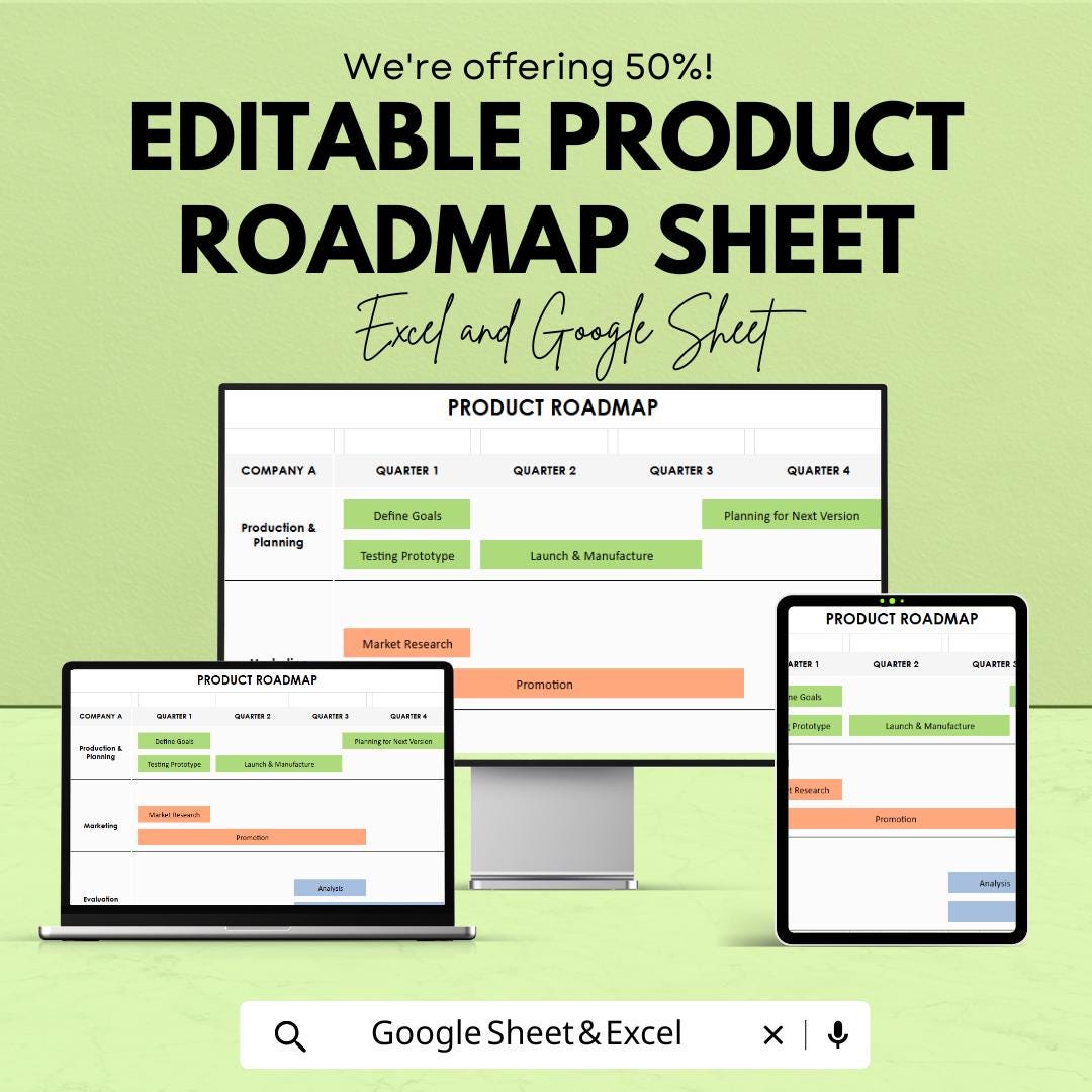 Editable Product Roadmap Sheet | Excel & Google Sheet Template ...