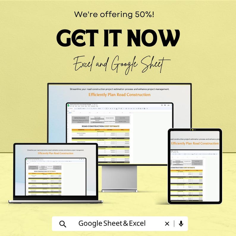 Road Construction Cost Estimate Template Excel Google Sheets ...