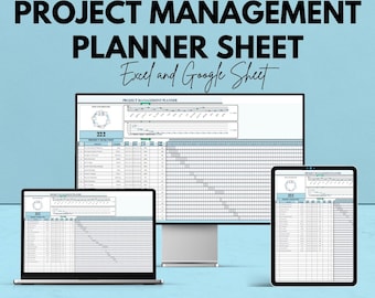 Blad met projectmanagementplanner | Excel- en Google-spreadsheetdashboard | Gantt-diagram | Taaktijdlijn | Hulpprogramma voor resourcetoewijzing