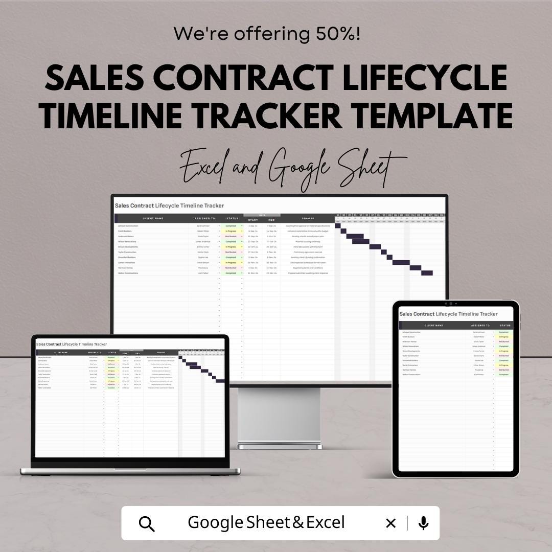 Sales Contract Lifecycle Timeline Tracker Template | Excel & Google ...
