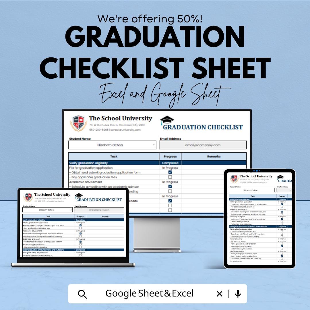Graduation Checklist Template - Excel & Google Sheets, Plan Your ...