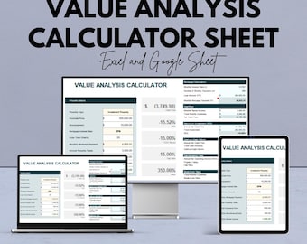 Value Analysis Calculator Sheet – Google Sheets Template for Property Investment, Mortgage & ROI Calculations – Budget Planner and Financial