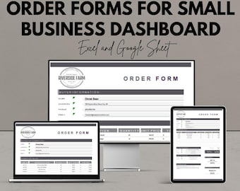 May include: An advertisement for order forms for a small business dashboard. The image shows a computer, laptop, and tablet displaying order forms. The text includes "We're offering 50%!" and "Excel and Google Sheet."