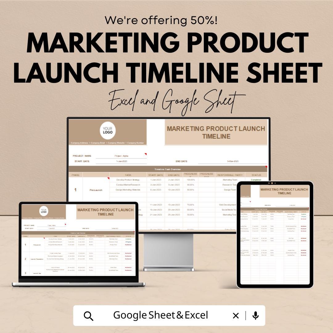 Marketing Product Launch Timeline Sheet | Excel and Google Sheet ...