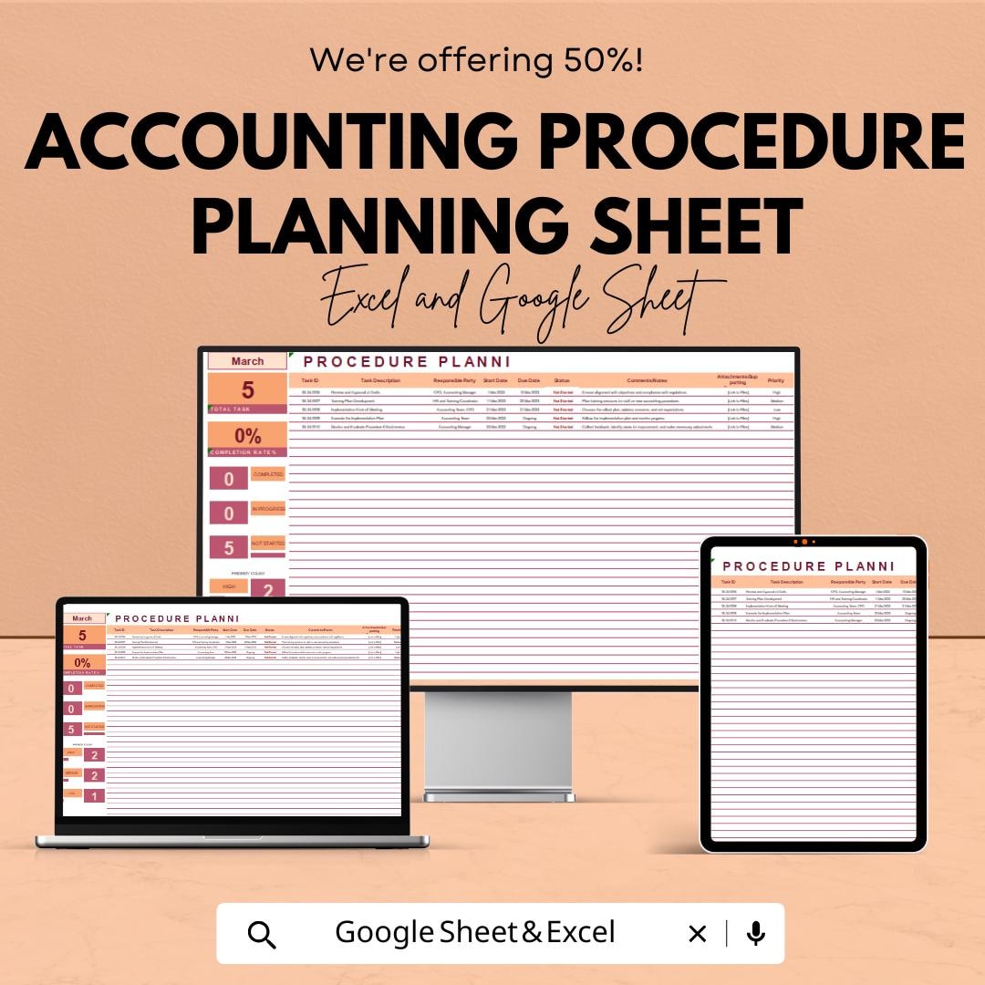 Accounting Procedure Planning Sheet | Excel & Google Sheet Template ...
