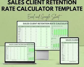 Calculadora de Taxa de Retenção de Clientes de Vendas | Rastreador de Retenção de Clientes | Painel de Retenção Mensal | Excel e Planilhas Google