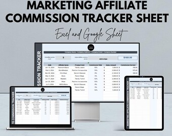 Marknadsförings-affiliateprovisionsspårare | Excel och Google Sheet | Försäljningsprovisionslogg | Digital mall för affiliate-chefer