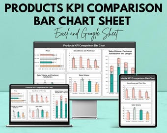 Products KPI Comparison Bar Chart Sheet | Excel & Google Sheets | Data Dashboard | Business Metrics | Instant Download