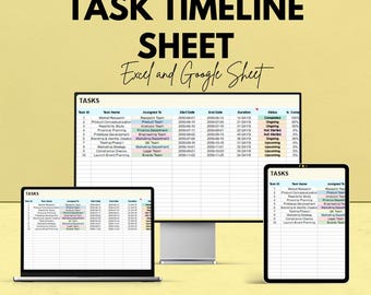 Task Timeline Sheet Template for Excel and Google Sheets | Track Project Deadlines & Milestones | Boost Productivity | 50% Off!