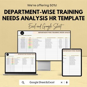 Department-wise Training Needs Analysis HR Template | Excel & Google Sheets | HR Training Planning Dashboard
