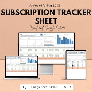 Subscription Tracker Sheet | Excel and Google Sheet | Subscription Management Template | Track Subscriptions & Costs | Budgeting Tool