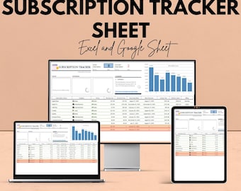 Subscription Tracker Sheet | Excel and Google Sheet | Subscription Management Template | Track Subscriptions & Costs | Budgeting Tool