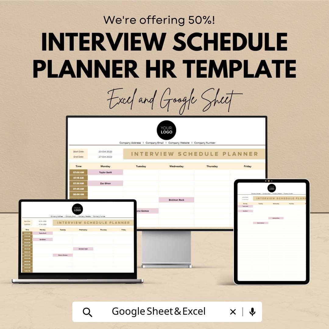 Interview Schedule Planner HR Template | Excel & Google Sheets Hiring ...