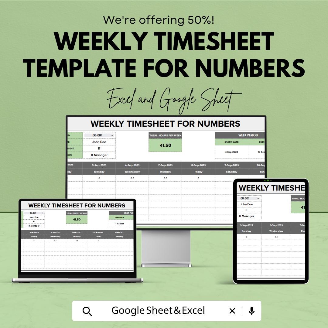 Weekly Number Form Weekly Timesheet Template for Numbers | Employee Timesheet Spreadsheet ...