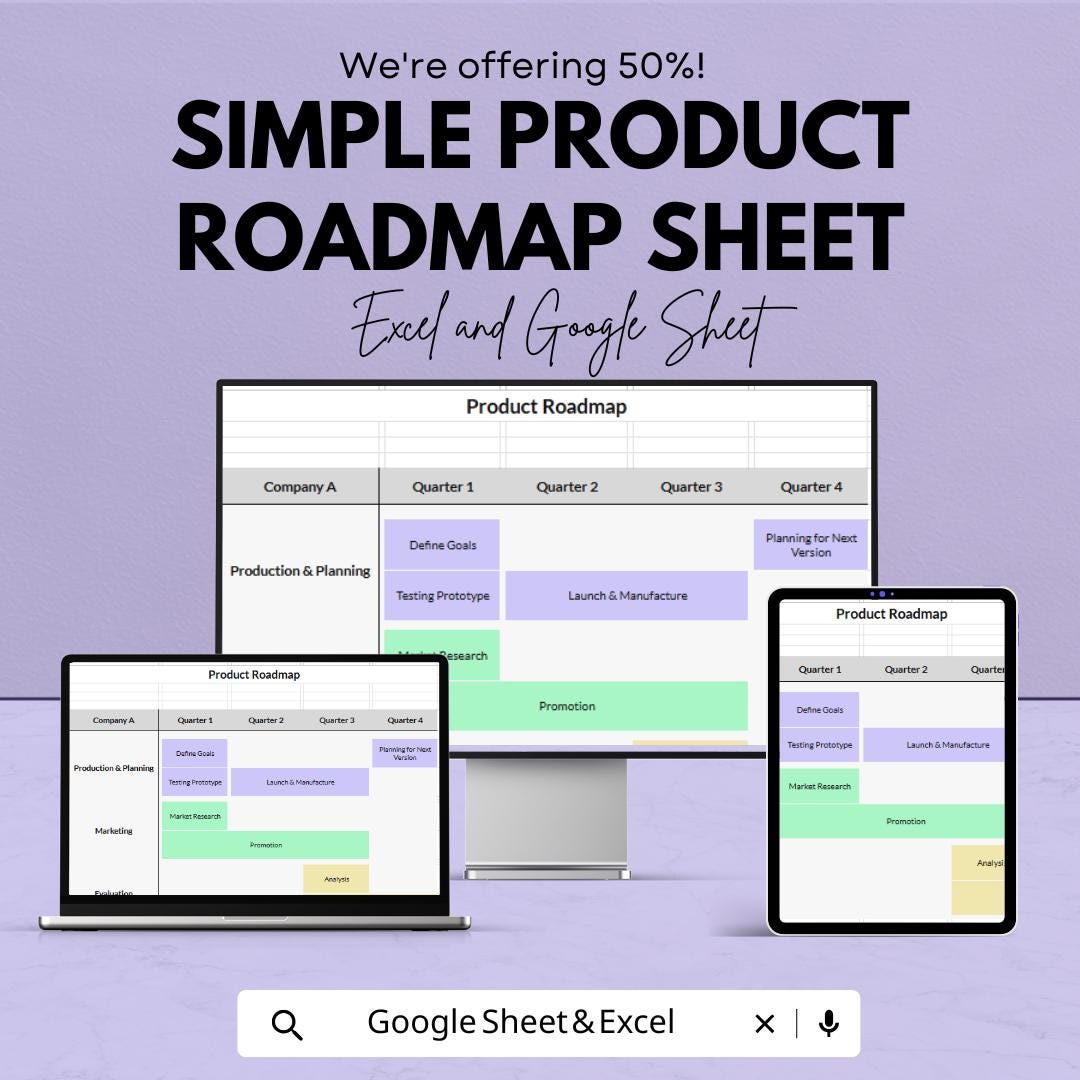 Simple Product Roadmap Sheet | Excel & Google Sheet Template | Product ...
