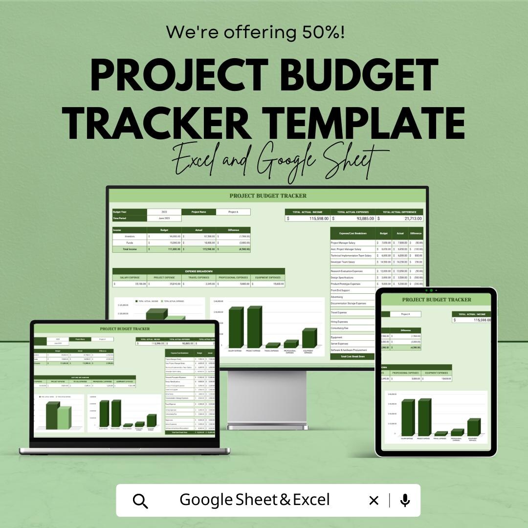 Project Cost Tracker Example Project Budget Tracker Template, Excel & Google Sheets Budget Planner ...