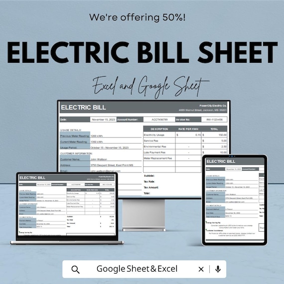 Electric Bill Template - Google Sheets, Utility Bill Tracker, Monthly Bill Organizer, Electricity Bill, Bill Management, Digital Download